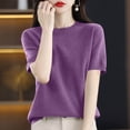 thumbnail image 5 of Dwellite Women's Spring Summer Lightweight Short Sleeve Trendy Business Casual Knit Tops Pullover Sweaters Purple M, 5 of 6