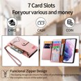 thumbnail image 2 of Feishell for Samsung Galaxy S22 Plus Case,RFID Blocking Wallet Case for Women Men,Premium PU Leather Credit Card Holder Zipper Pocket Magnetic Buckle Flip Kickstand Phone Case with Wrist Strap,Pink, 2 of 10