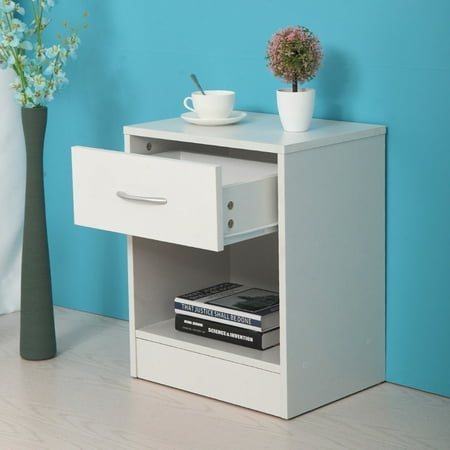 Lodge Style Bedroom Furniture Zimtown Zimtwon Nightstand Bedside Table Bedroom Night Stand Furniture Open Storage W/Drawer End Table,Black/White ()