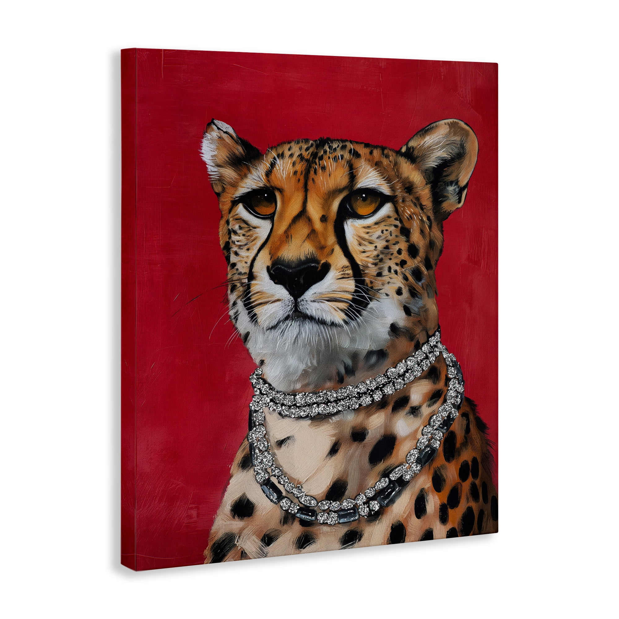Stupell Industries Leopard Royalty with Necklace Animals Painting Wrapped Canvas Art Print Wall Art, 30 x 40