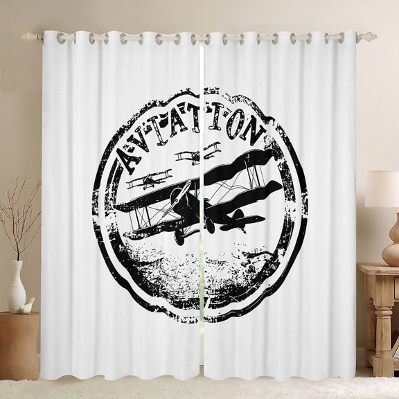 jejeloiu Retro Airplane Black Out Curtains,Vintage Aircraft Theme Curtains Pack of 2 (42x63 Each) For Boys Kids