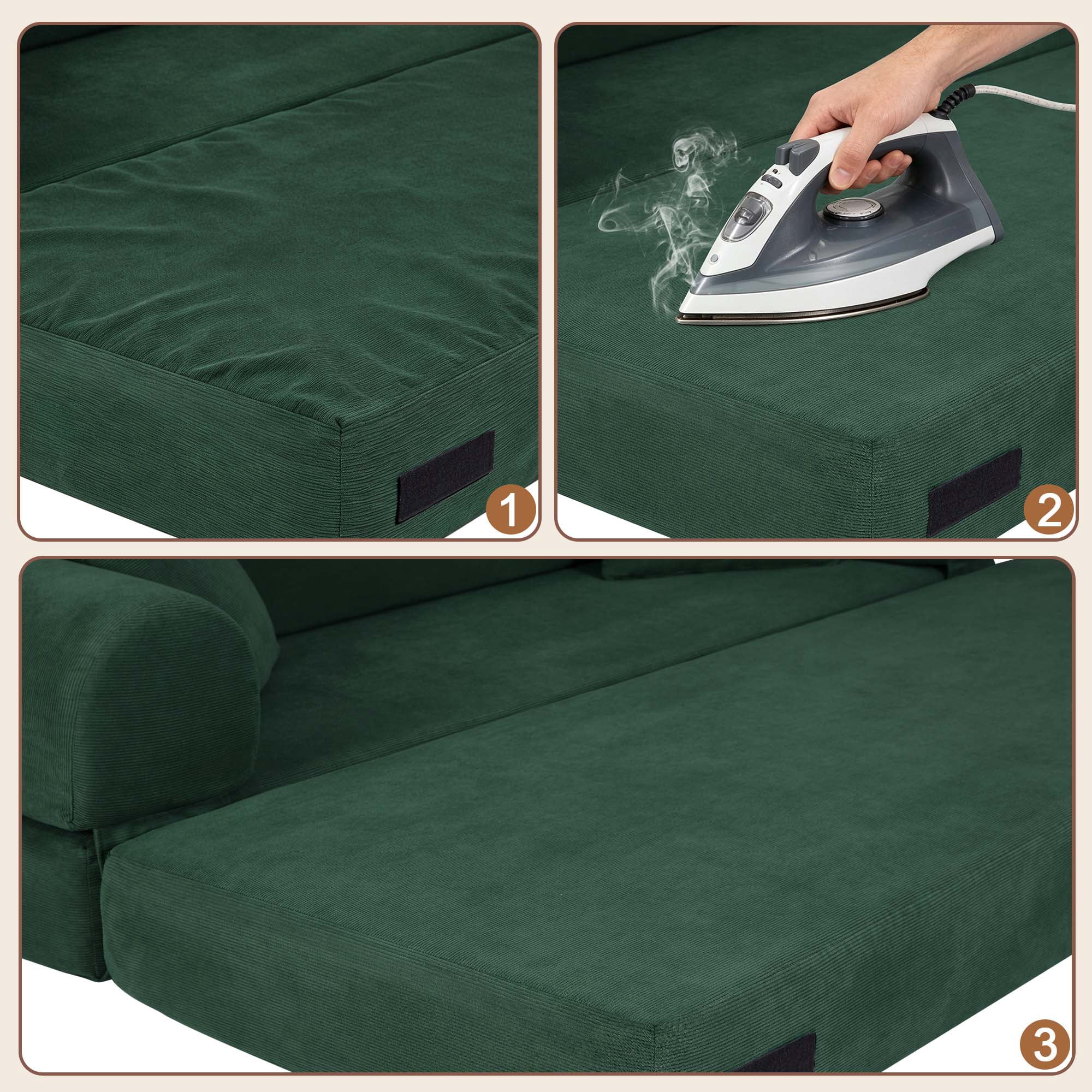 Miniyam 80" W Convertible Sofa, Boneless Couches for Living Room, Folding Sleeper Sofa Bed Queen with Pockets, Corduroy Flod Out Compressed Couch in a Box(Dark Green)