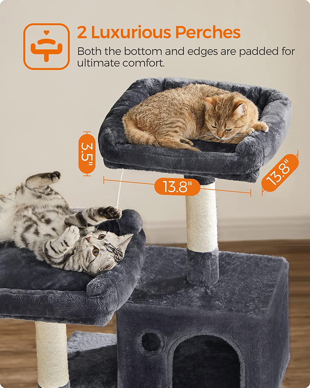 2-Level 56.3" Cat Tree with Scratching Posts & Hammock, Smoky Gray