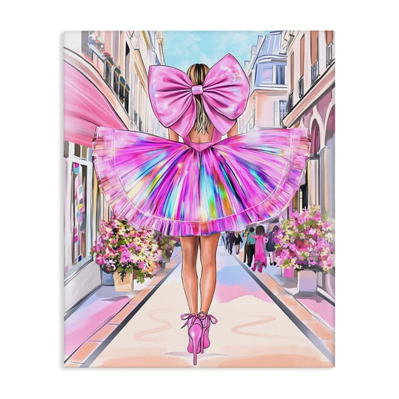 Stupell Industries Art Deco Prismatic Pink Bow & Dress Canvas Art, 16 x 20, by Jess Stempel