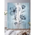 thumbnail image 3 of Blue Flower Sheer Curtains 84 Inch Length 2 Panels Set, Retro Gradient Texture Painting Plant Leaf Voile Window Treatment Rod Pocket Curtains Sheers Drapes for Bedroom/Living Room/Kitchen 52"x84"x2, 3 of 7