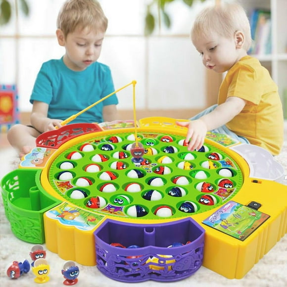 Fishing Game, Electric Double Rotating Fish Pool with Lights and Music, Fishing Board Toy 24 Fish, Children Education Toy