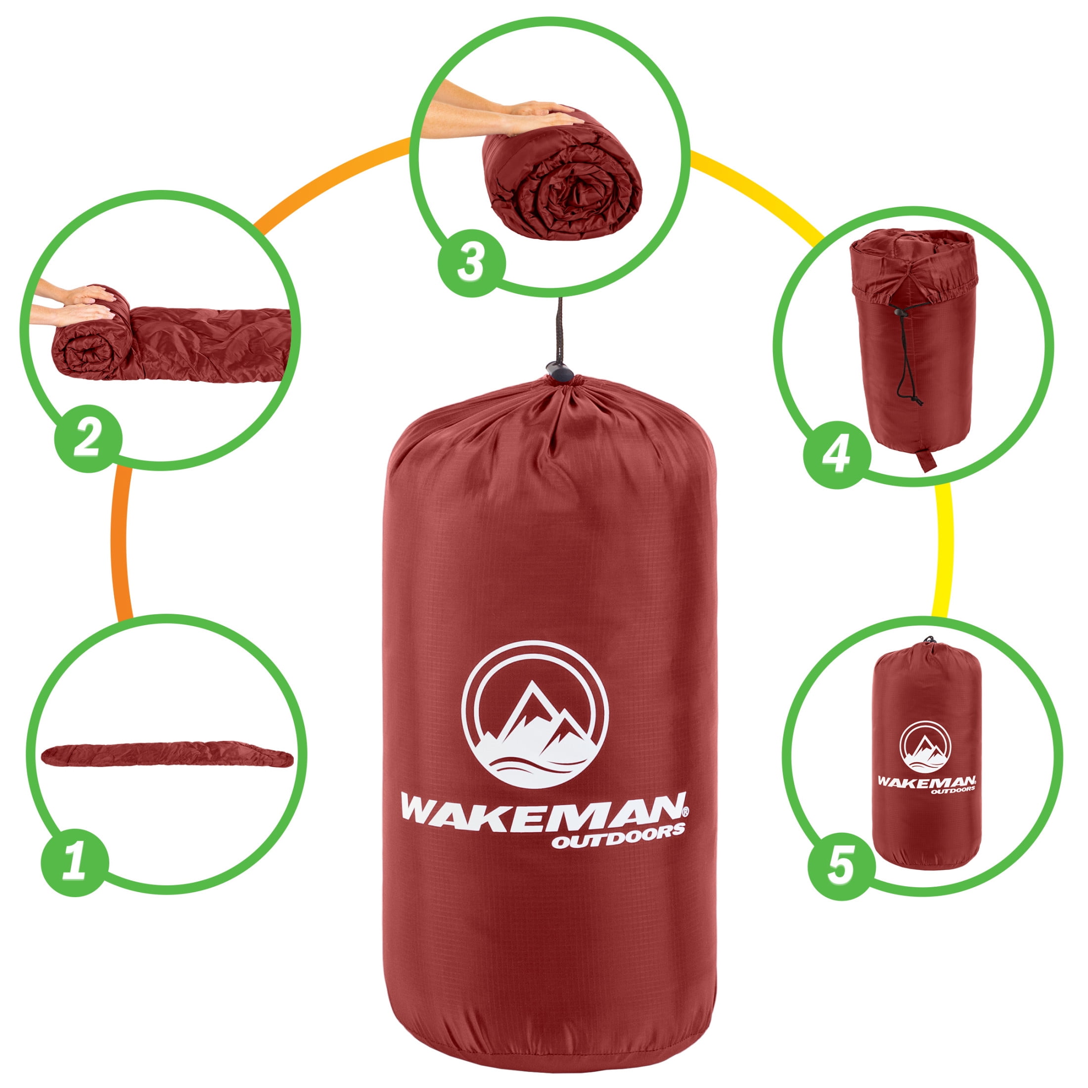 Wakeman Outdoors Cold Weather Mummy Sleeping Bag Rated to 25°F, Red