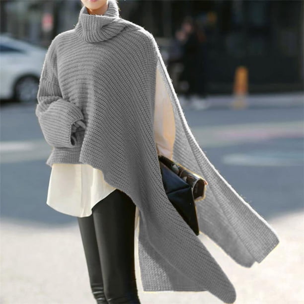 Suéter de cuello alto de manga larga para mujer, jersey de punto holgado, cortavientos, de calidad europea y americana, para otoño e invierno