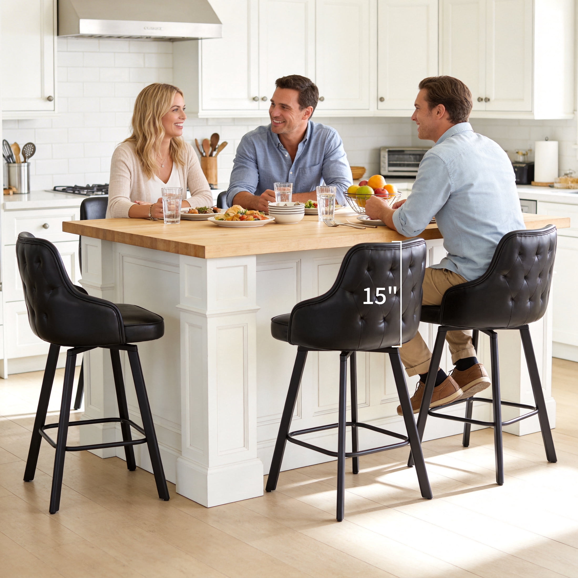 FIRAVOE Bar Stools Set of 2, 30" Swivel Bar Height Bar Stools with High Back, Faux Leather Bar Chairs Black Barstools for Kitchen Island