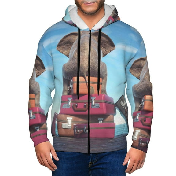 Kdxio Elephant Sits Print Men Hoodies Casual Hoodies for Men with Zip Pockets Full Zip Long Sleeve Sweatshirt Sports Hooded Jacket-Small