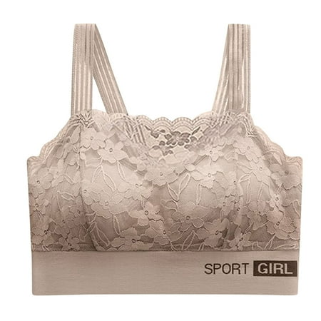 

CLZOUD Womans Bras Khaki Nylon Spandex Women Fashionable Solid Color Flower Lace Trackless Gathering Sports Underwear Xl