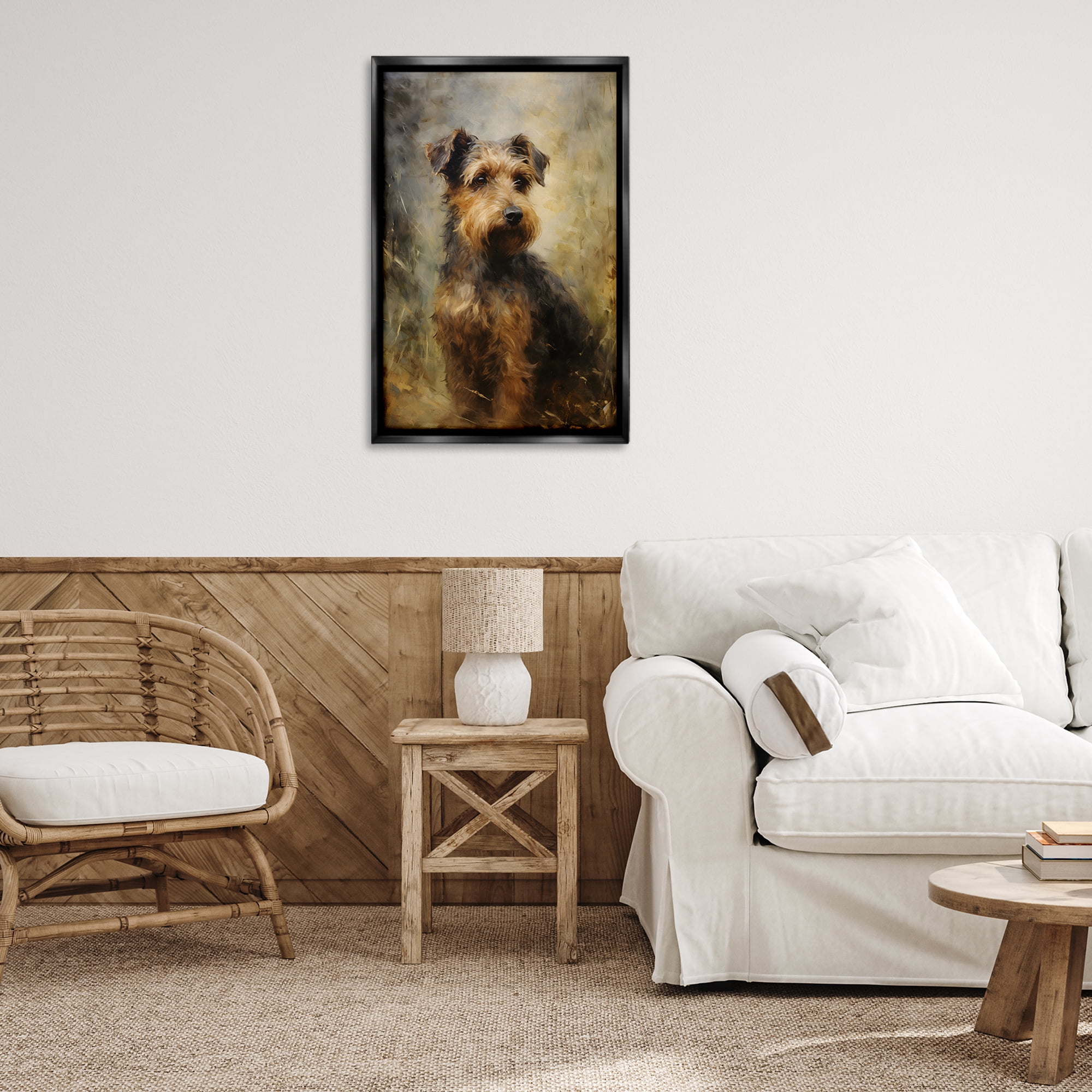 Stupell Industries Poised Terrier Dog Animals & Insects Painting Black Floater Framed Canvas Art Print Wall Art, 21 x 31