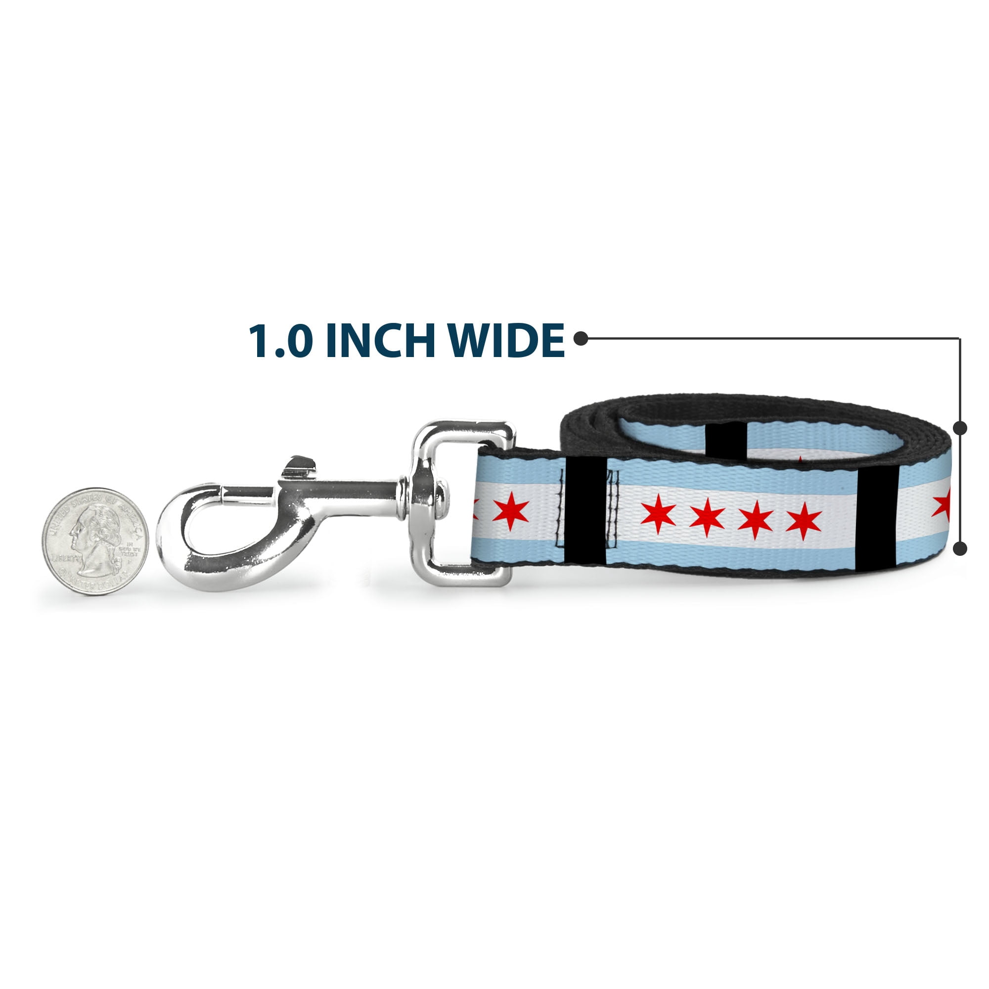 Buckle-Down Pet Leash, Dog Leash, Chicago Flags Black, 6 Feet Long 1.0 Inch Wide
