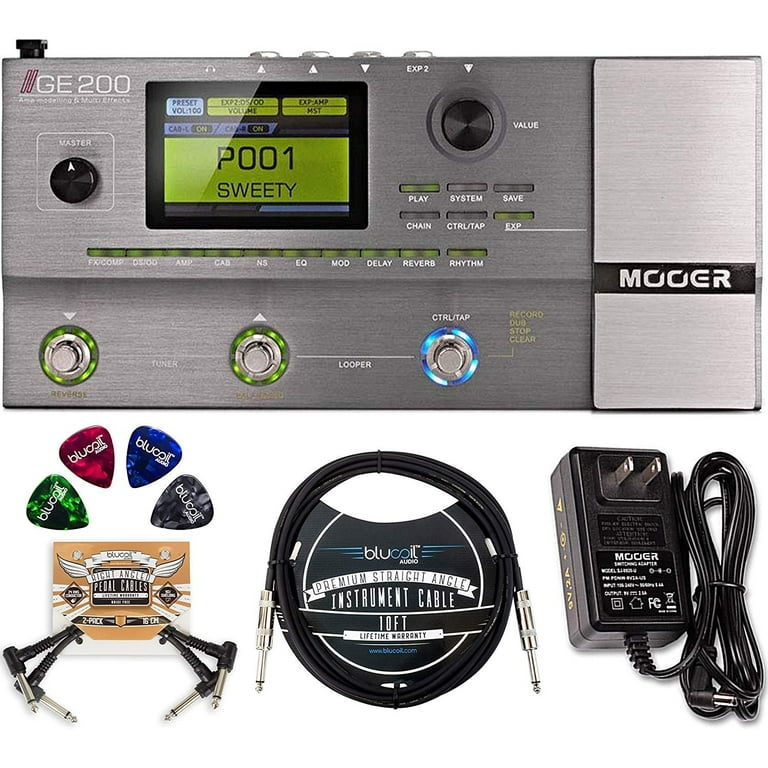 MOOER GE200 Multi-Effects Pedal with Power Supply, Blucoil