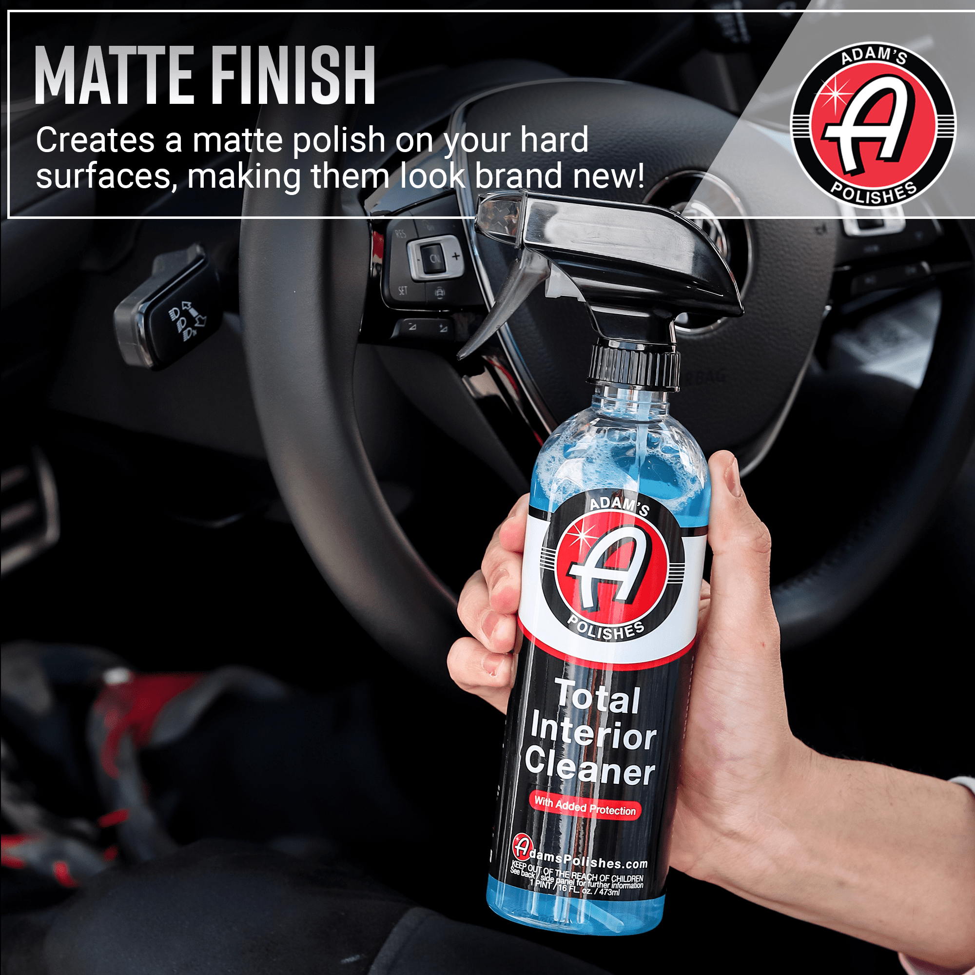 (2 pack) Adam’s Total Interior Cleaner & Protectant, 16oz., Car Interior Quick Detailer & SiO2 Protection - Ceramic Infused UV Protection, Anti-Static, OEM Finish - for Leather, Vinyl, Plastics, Glass & More