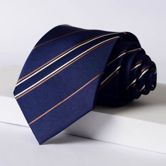 Yongchuantie Men's 3.15" Necktie Navy Blue Brown Striped Pattern 8CM Wide Version Tie Gift Box