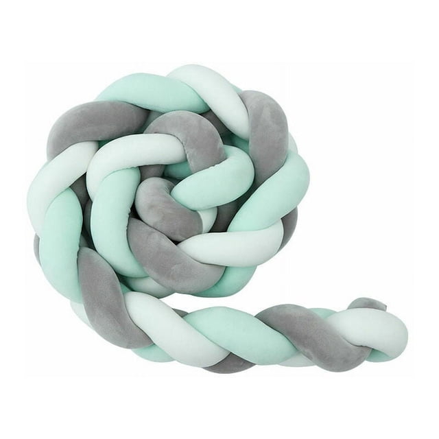 Protector de cuna 3M, cojín de serpiente, parachoques trenzado, terciopelo, protección para bebé, valla de tela anticolisión (blanco + gris + azul)