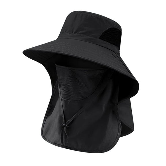 Xinwanna Wide Brim Sun Hat for Men Women Quick Dry UPF 50 Fishing Hat with Face Guard And Neck Flap for Outdoor Hiking Travel Beach (Black,One Size)