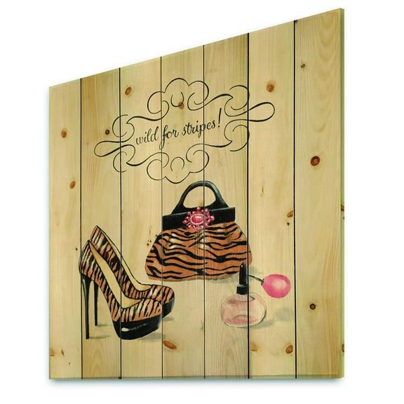 Designart 'Glam and Fashion handbags I' Fashion Print on Natural Pine Wood