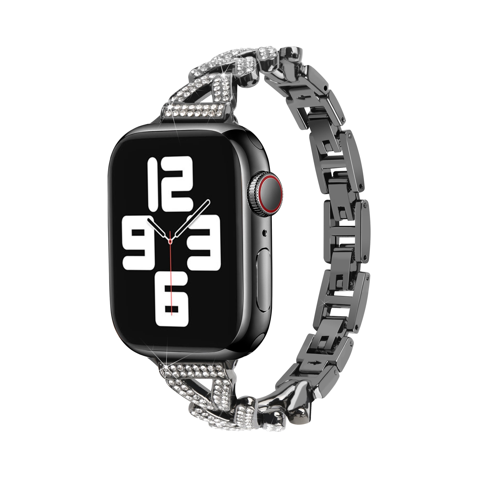 TECH CIRCLE For Apple Watch Band 38mm 40mm 41mm Series 9 8 7 6 5 4 3 2 1 SE for women, Bling Replacement Bracelet iWatch Band, Sparkle Diamond Rhinestone Stainless Steel Metal Wristband,Black