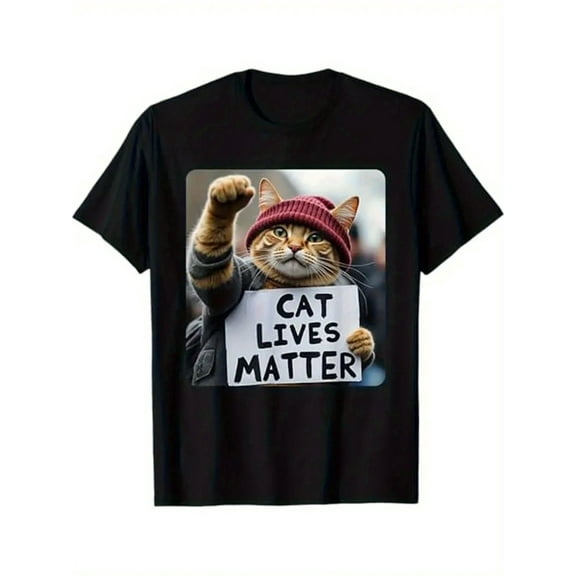 Funny Cat Graphic T-Shirt for Men - Breathable Stretchy Crew Neck Tee with Geometric Design Perfect for All Seasons