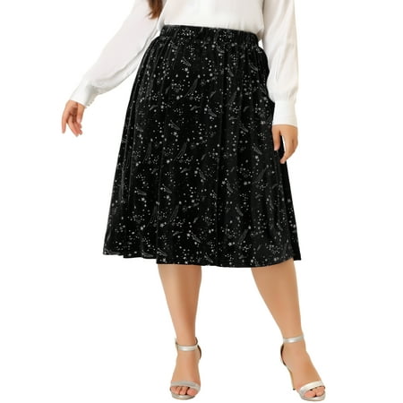 MODA NOVA Juniors Plus Size Halloween Knee Length Star Sequin Velet Skirt