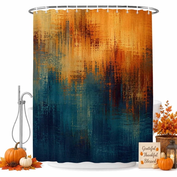 Blue Teal Orange Shower Curtain Set - Standard 72" x 72" Washable Bathtub Curtain with 12 Hooks, Retro Abstract Gradient Mottled Art Waterproof Fabric Stall Shower Curtains for Bathroom Décor