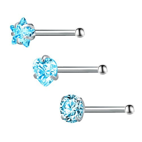 SHIYAO 3 Pcs Nostril Piercings CZ Crystal Piercing Nose Stud Stainless  Steel Star Nose Rings Nose Piercing Jewelry