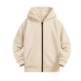thumbnail image 4 of Hduncf Boys Zip up Hoodie Soft Solid Classic Full Zip Pullover Hooded Sweatshirts With Pocket Warm Jacket for Kids (3-14 Years) Beige 150, 4 of 8