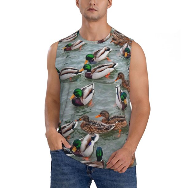 Balery Mallard Ducks Swimming Camisetas sin mangas para hombre, absorbe la humedad y protege contra el mal olor.-Small