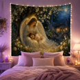 thumbnail image 2 of Floral Garden Nighttime with Winged Angel Feathered, Dreamy Illustration for Nature Lovers, Wall Decor, Valentine'S Day Gift, Tapestry Wall Hanging for Dorm and Living Room, 2 of 5