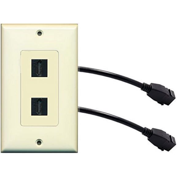 RiteAV (1 Gang Decorative 2 HDMI Wall Plate w/Pigtail Extension Cable Light Almond