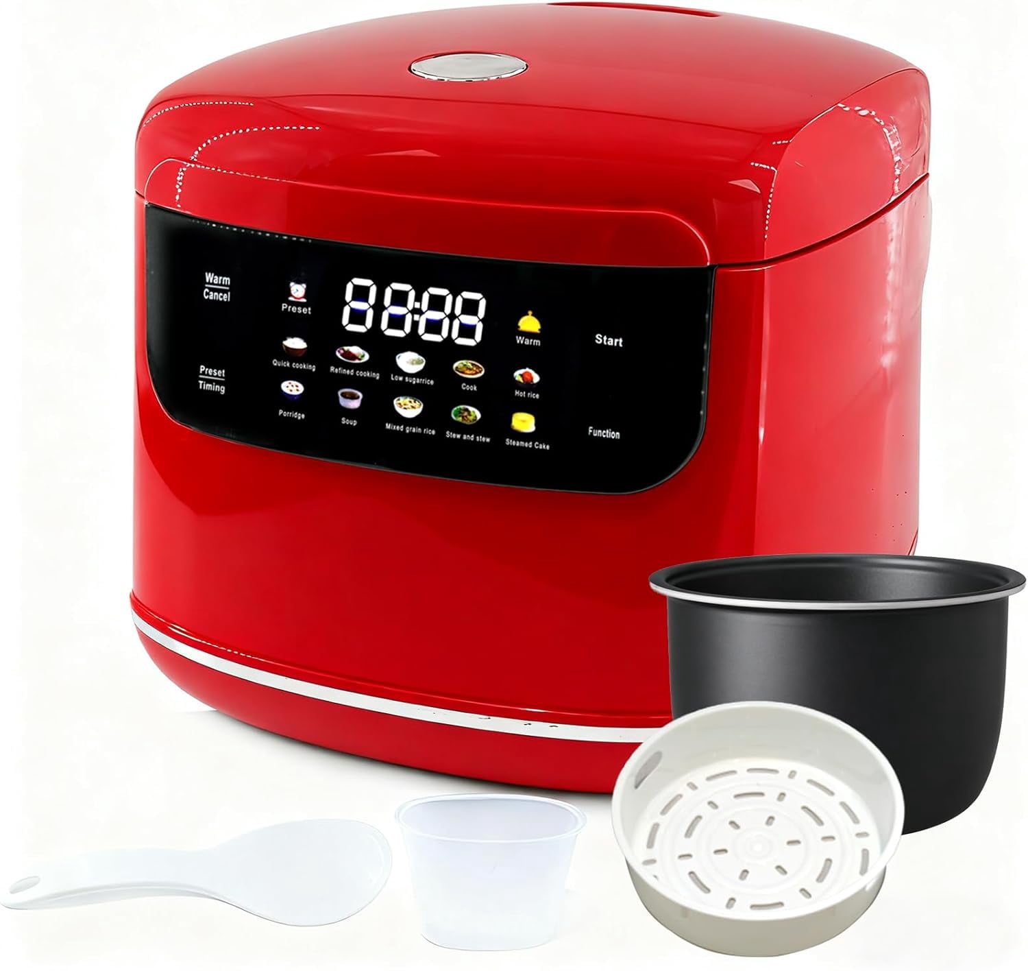 Rice Cooker 2L  Portable with 10 Functions, 400W Fast Cooking, Non-Stick Pot, 24H Timer for Dorms and Camping