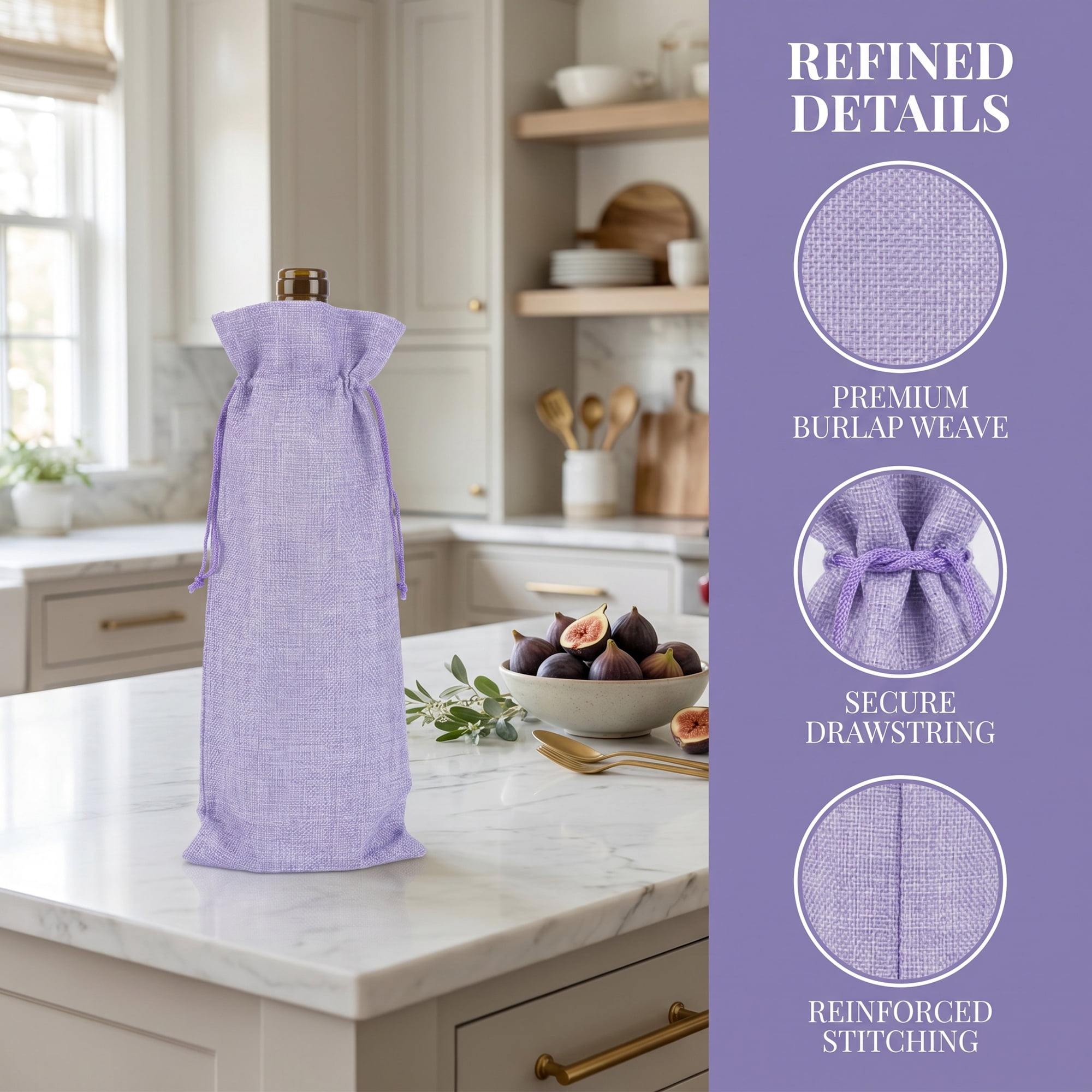 Unique Bargains Elegant Single Wine Bottle Gift Bags with Handles Light Purple 5.9"x 13.8"