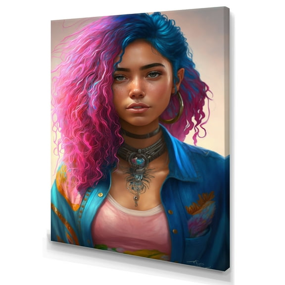 Designart Fashion Indian Woman In Pink And Blue I Canvas Wall Art