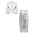 thumbnail image 6 of Zaldita Kids Boys Girls Shiny Metallic Jazz Hip Hop Dance Outfits Long Sleeve T-Shirts and Pants Performance Dancewear Silver 11-12, 6 of 7