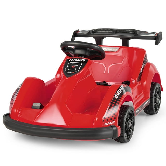 Gymax Kart à Pédales 6 V à Batterie pour Enfants, Voiture de Course à 4 Roues Télécommandée avec Pare-Chocs et Musique, Rouge