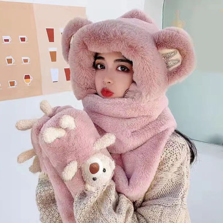 GROFRY Hooded Scarf Plush Fluffy Windproof Ear Neck  display picture 3