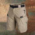 thumbnail image 2 of LWavelet Men's Tactical Cargo Shorts Multi-Pocket American Flag Print Outdoor Shorts with Belt Khaki S, 2 of 3