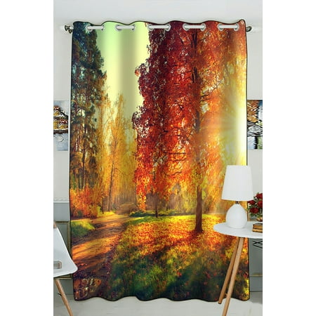 PHFZK Autumn Scene Window Curtain, Autumn Trees and Leaves in Sun Light Landscape Window Curtain Blackout Curtain For Bedroom living Room Kitchen Room 52x84 inches One