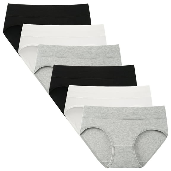 INNERSY Big Girls Panties Soft Cotton Briefs Mid-Waisted Underwear for Teen Girls 6 Pack(12-14years,Black Gray White)