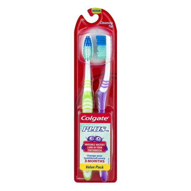Colgate Plus Full Head Adult Toothbrush, Medium 2 Count