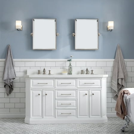 Water Creation Palace 60" Wood Double Bathroom Vanity in White & Nickel
