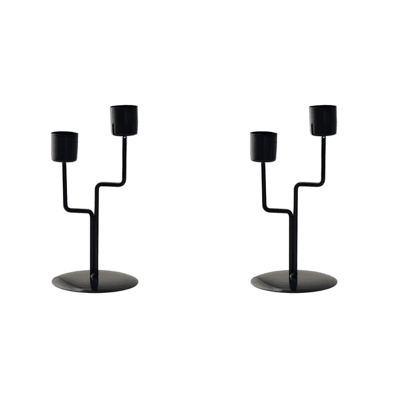 2 Pcs Black Iron Branch-Shaped Candlestick Holders, 7.3 x 3.5 in / 18.5 x 9 cm Two-Headed Candelabra, Vintage Nordic Style, Romantic Table Decoration, Wedding Centerpiece for Dining Room Living Room