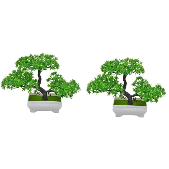 2 Unids Planta Artificial Bonsai Maceta de PláStico PequeñO ÁRbol Planta Falsa Adornos en Maceta de Flores para la Mesa de la HabitacióN del Hogar, Verde