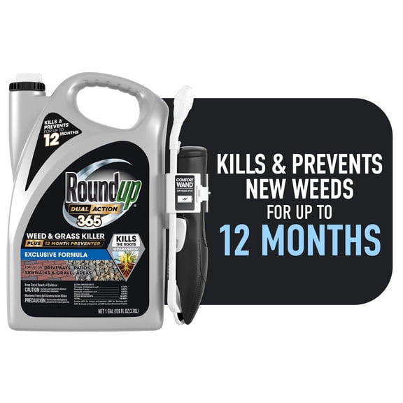 Roundup Dual Action 365 Weed & Grass Killer Plus 12 Month Preventer with Comfort Wand, 1 gal.
