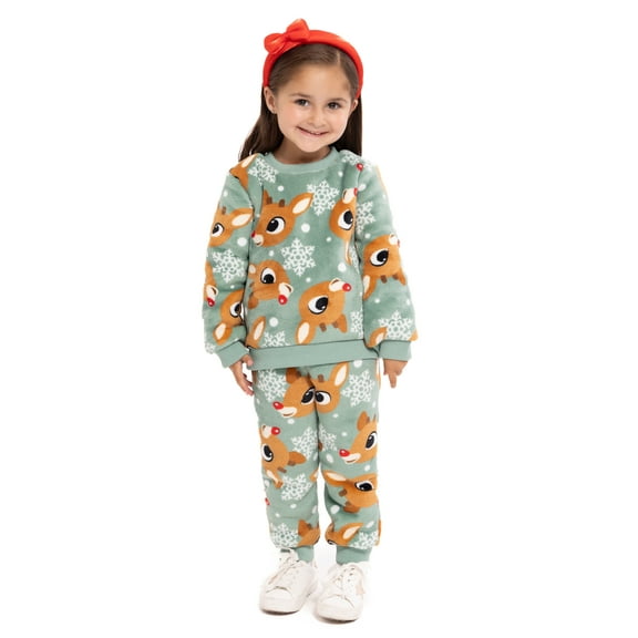 Rudolph the Red-Nosed Reindeer Toddler Boys or Girls Plush Printed Sweatshirt and Jogger Pants Set, 2-Piece, Sizes 12M-5T