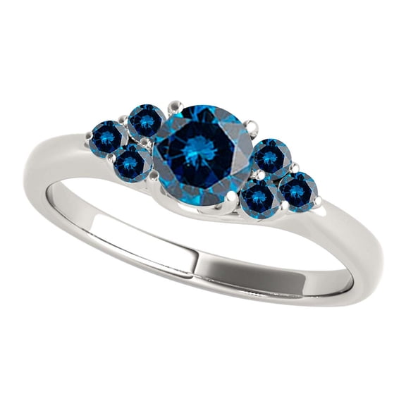 Mauli Jewels Engagement Rings for Women 1/2 Carat Natural Blue Diamond/ Seven Stone/ Prong Set Engagement Ring 4 Prong-Setting 14K Solid White Gold