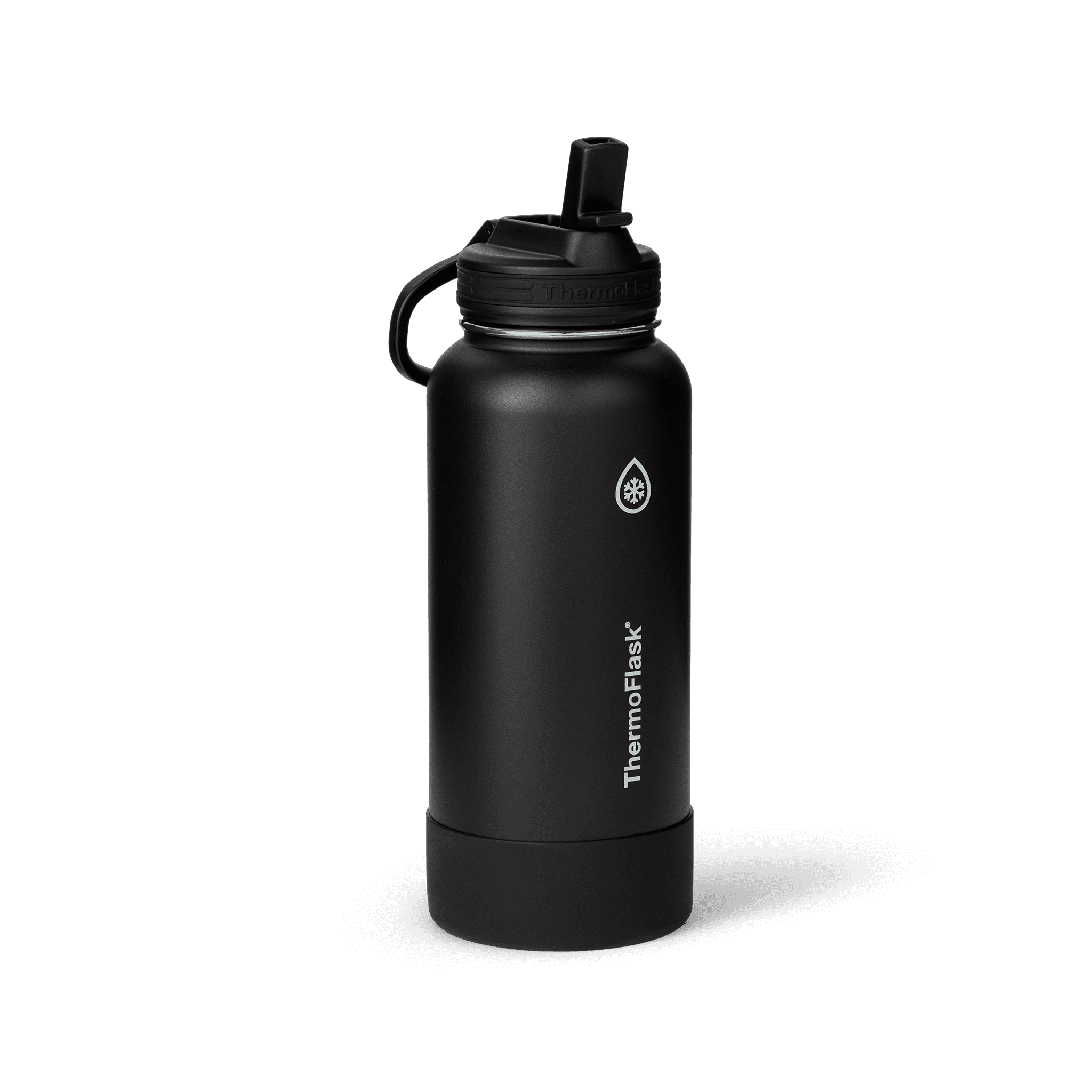ThermoFlask Classics Insulated Stainless Steel Water Bottle with Leakproof Straw Lid, 32 oz, Black