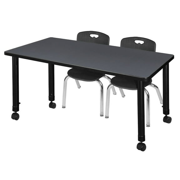 Regency 48x30 Mobile Adjustable Classroom Table- Grey & 2 Andy 12 Stack Chairs- Black